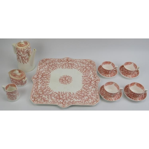 125 - A late Victorian Minton iron red seaweed pattern porcelain part tea set. Comprising a serving tray, ... 