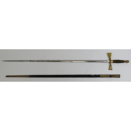 129 - A Masons ceremonial gilt brass and steel bladed dress sword, late 19th/early 20th century. With a wi... 