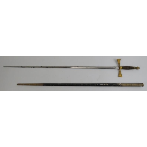 129 - A Masons ceremonial gilt brass and steel bladed dress sword, late 19th/early 20th century. With a wi... 