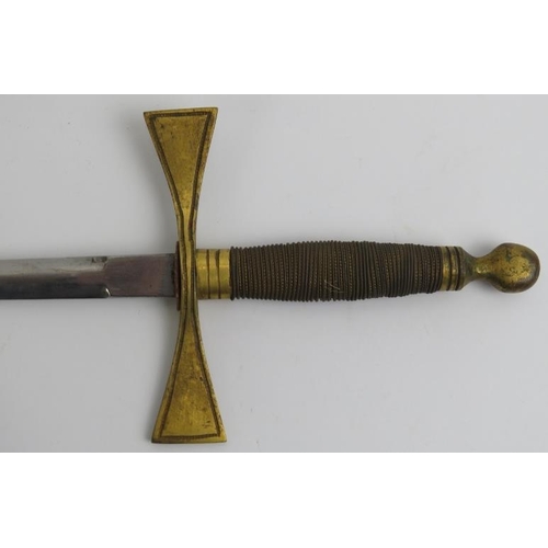 129 - A Masons ceremonial gilt brass and steel bladed dress sword, late 19th/early 20th century. With a wi... 