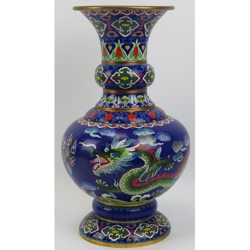 142 - A large Chinese cloisonné enamelled vase, late 20th century. With a confronting dragon and phoenix f... 