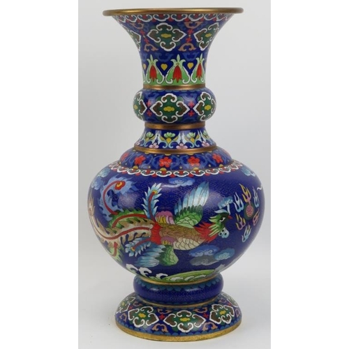 142 - A large Chinese cloisonné enamelled vase, late 20th century. With a confronting dragon and phoenix f... 