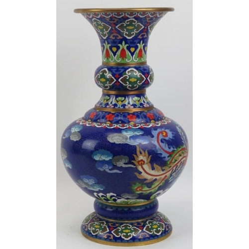 142 - A large Chinese cloisonné enamelled vase, late 20th century. With a confronting dragon and phoenix f... 