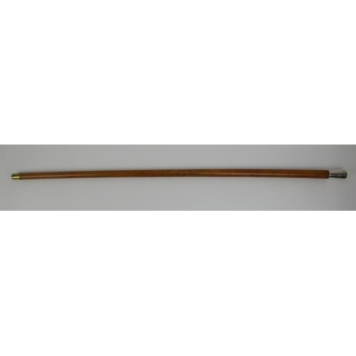 153 - An Edwardian silver mounted malacca cane walking stick. Of tapered form with a brass and steel ferru... 