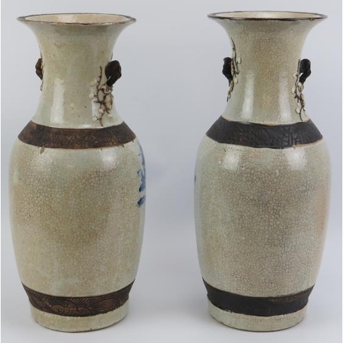 158 - A pair of Chinese blue and white crackle glaze vases, late 19th century. (2 items) 46.3 cm height. 
... 