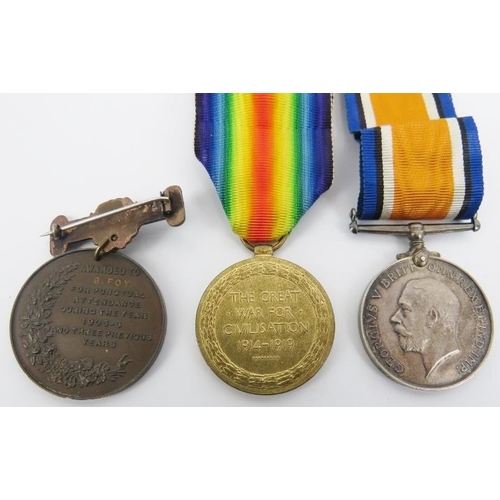 20 - Militaria: Two WWI British Army medals and a bronze Edward VII London County Council Punctual Attend... 