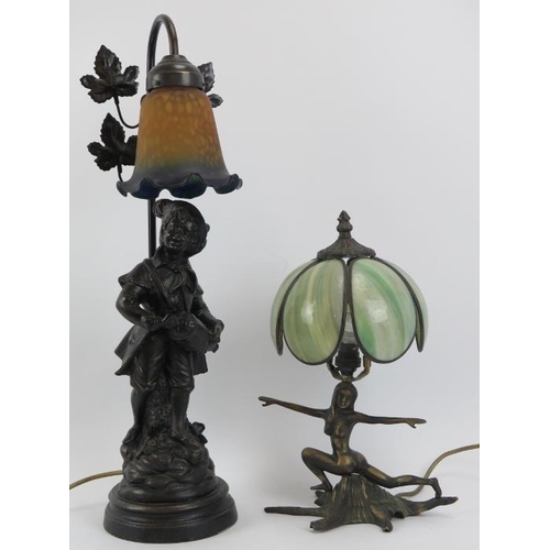 234 - A vintage European black painted cast metal figural table lamp and Art Neauveau style table lamp, la... 