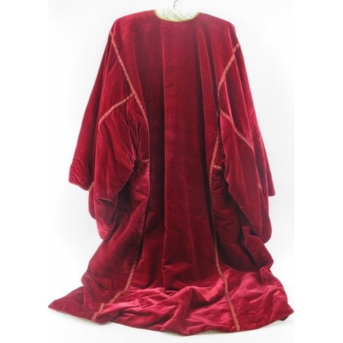 242 - A vintage long gilt embroidered red velvet robe and cape, probably Masonic. This lot was acquired al... 