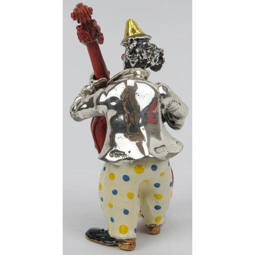 25 - An Italian Sorini enamelled and parcel gilt sterling silver figure of a clown with double bass, 20th... 