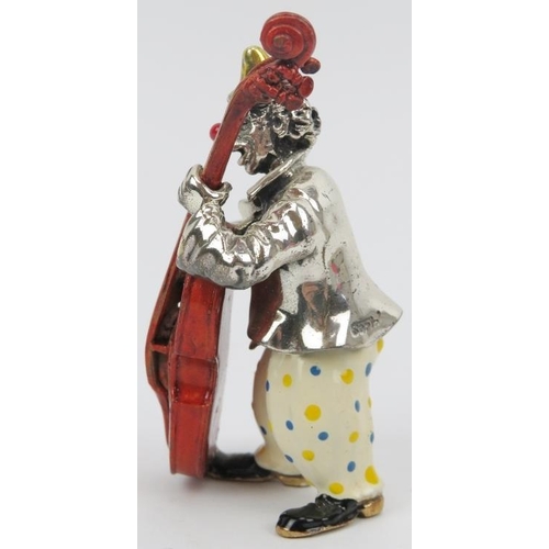 25 - An Italian Sorini enamelled and parcel gilt sterling silver figure of a clown with double bass, 20th... 