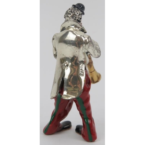 26 - An Italian Sorini enamelled and parcel gilt silver figure of a clown with soprano saxophone, 20th ce... 