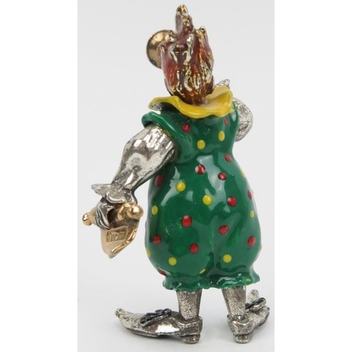 27 - An Italian Sorini enamelled and parcel gilt sterling silver figure of a clown with trombone, 20th ce... 