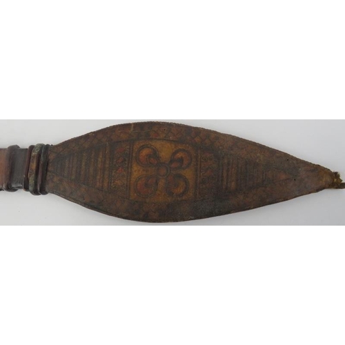 282 - Tribal Art: An African leather bound sword, possibly Sengal. Incorporated with a French steel blade.... 