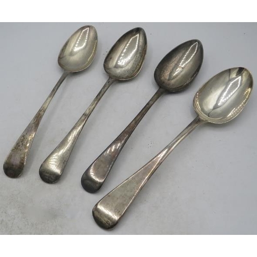 337 - A collection of four Georgian silver table spoons, various London hallmarks. Approx weight 7.6 troy ... 