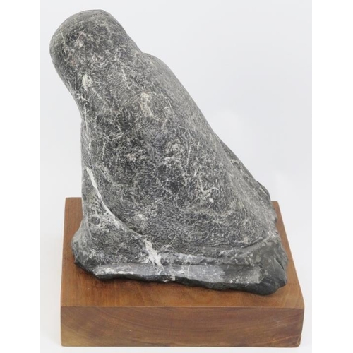 34 - A carved granite stone sculpture of a bird, mid/late 20th century. Supported on a wooden plinth. 36 ... 