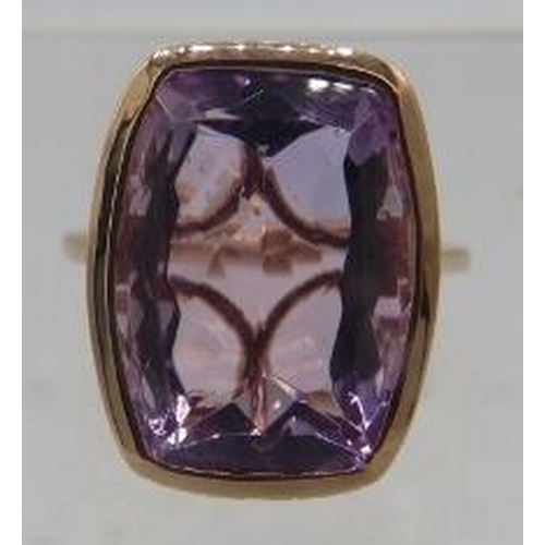 347 - Pink amethyst bezel set cocktail ring, overall 20mm x 15mm, size N. 18K rose gold vermeil plated, st... 