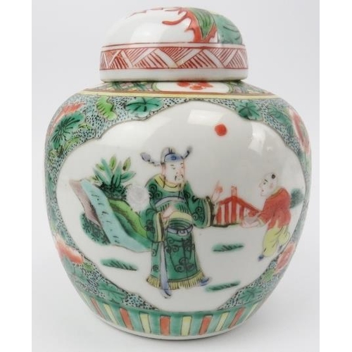 4 - Three Chinese porcelain gingers jars and covers, late 19th/20th century. Comprising two famille vert... 