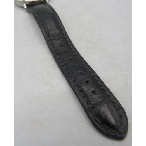 412 - A Mappin & Webb silver dial wristwatch on a black leather strap.
Condition report: Some wear to stra... 