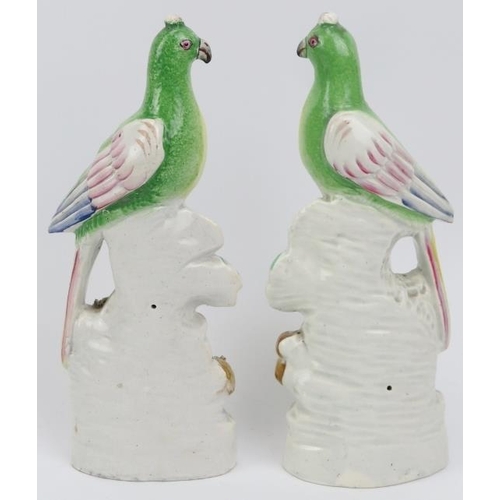 45 - A rare pair of Victorian Staffordshire flat back ceramic parrot figurines. (2 items) 23.2 cm height.... 