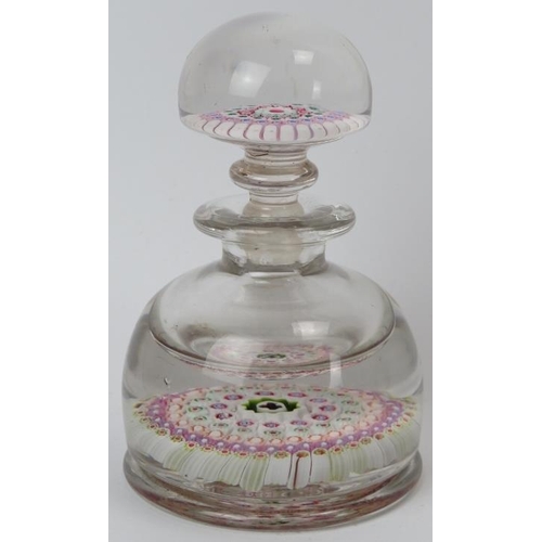 51 - An English glass millefiori cane glass inkwell paperweight with stopper, mid 19th century. 15.8 cm h... 