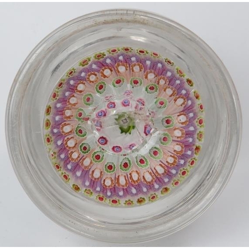 51 - An English glass millefiori cane glass inkwell paperweight with stopper, mid 19th century. 15.8 cm h... 