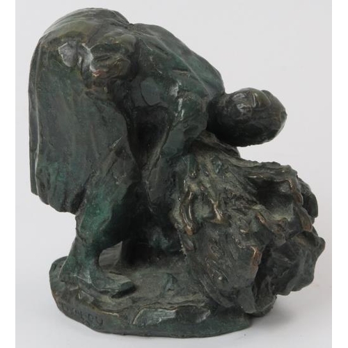 55 - Aimé-Jules Dalou (1838-1902) - A French verdigris bronze sculptural study of a stooped woman gatheri... 