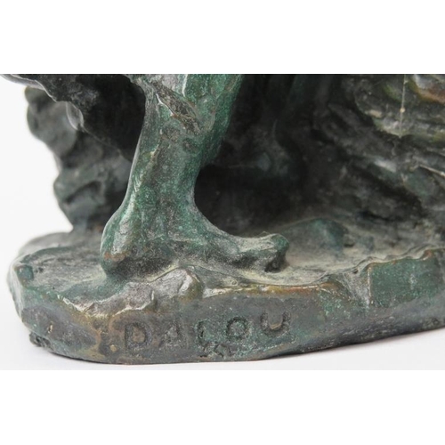 55 - Aimé-Jules Dalou (1838-1902) - A French verdigris bronze sculptural study of a stooped woman gatheri... 