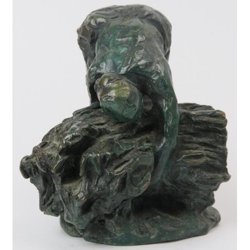 55 - Aimé-Jules Dalou (1838-1902) - A French verdigris bronze sculptural study of a stooped woman gatheri... 