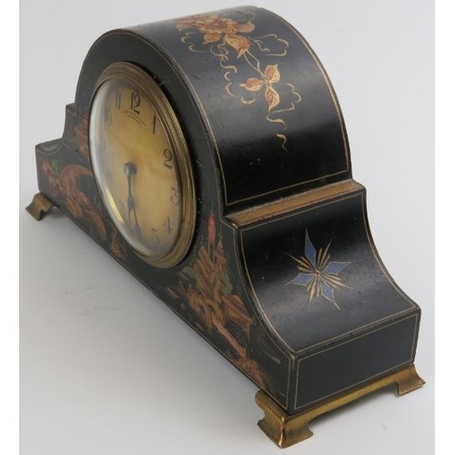 57 - An Alstons & Hallam gilt lacquered chinoiserie mantle clock, circa 1920s. French movement. 14.1 cm h... 