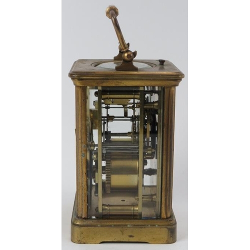 58 - A gilt brass carriage clock, late 19th/early 20th century. Housed within a black leather box. Windin... 