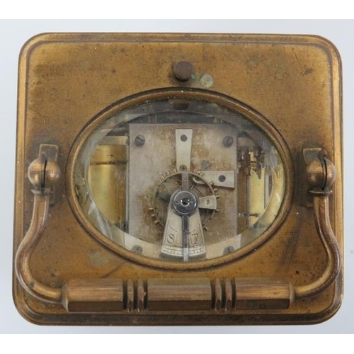 58 - A gilt brass carriage clock, late 19th/early 20th century. Housed within a black leather box. Windin... 