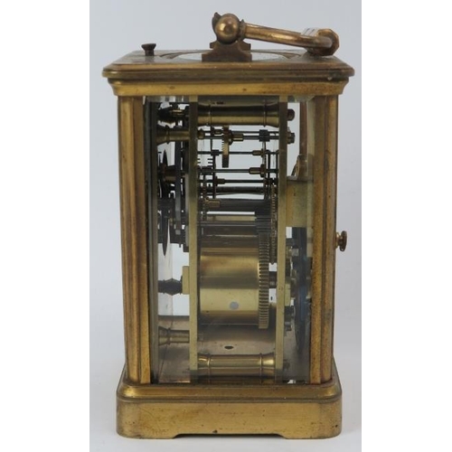 58 - A gilt brass carriage clock, late 19th/early 20th century. Housed within a black leather box. Windin... 