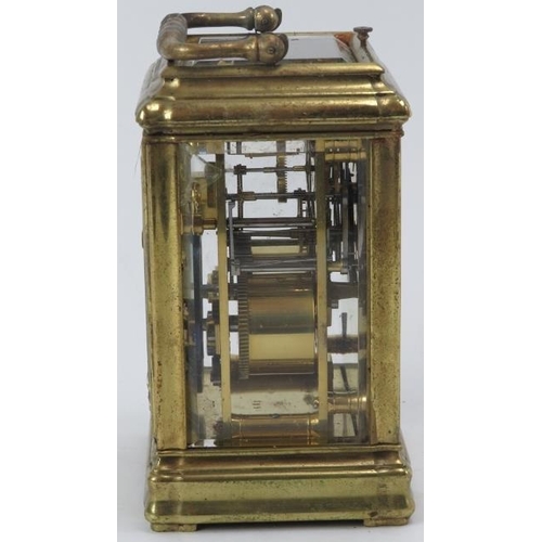 59 - A brass carriage clock retailed by West & Son Dublin, late 19th century. 12.7 cm height.
Condition r... 