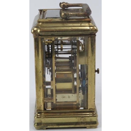 59 - A brass carriage clock retailed by West & Son Dublin, late 19th century. 12.7 cm height.
Condition r... 