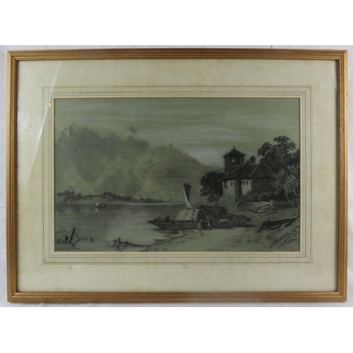 591 - British School (1912) - 'Italian lake scene', pencil drawing heightened with white, indistinctly sig... 