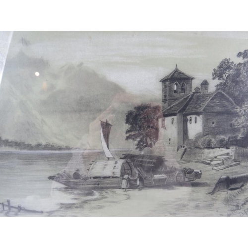 591 - British School (1912) - 'Italian lake scene', pencil drawing heightened with white, indistinctly sig... 