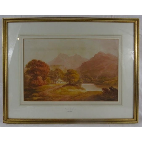 593 - Attributed to Francis Nicholson (1753-1844) - 'Mountainous river landscape', watercolour, bears name... 