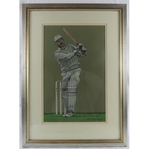 594 - Kenneth Taylor (Artist and former cricketer, b. 1935) - 'Graham Gooch batting', pastel and charcoal ... 