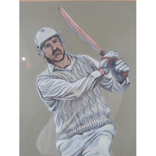 594 - Kenneth Taylor (Artist and former cricketer, b. 1935) - 'Graham Gooch batting', pastel and charcoal ... 