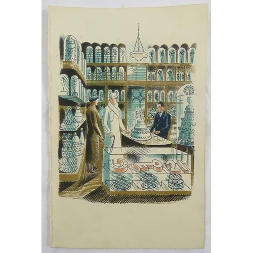 598 - Eric Ravilious (1903 - 1942) - 'Wedding cakes', original lithograph, C. 1938, sheet 23cm x 15cm, unf... 