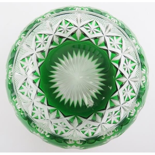 9 - A Bohemian green overlaid cut glass bowl and cover, late 19th/early 20th century. 14.5 cm diameter. ... 