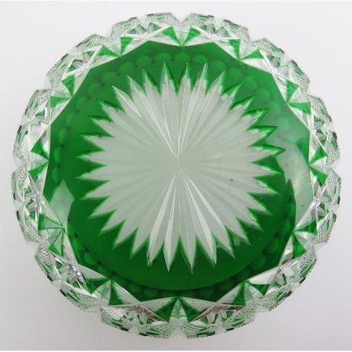 9 - A Bohemian green overlaid cut glass bowl and cover, late 19th/early 20th century. 14.5 cm diameter. ... 