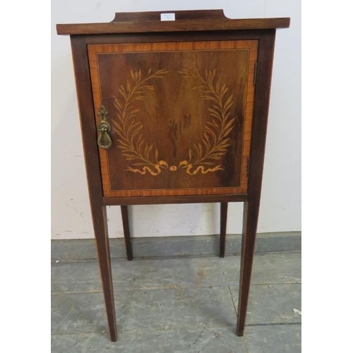 721 - A 19th century mahogany Sheraton Revival bedside cabinet, to match previous lot, crossbanded and mar... 