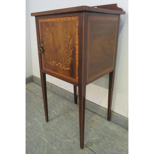 721 - A 19th century mahogany Sheraton Revival bedside cabinet, to match previous lot, crossbanded and mar... 