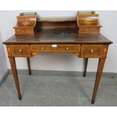 729 - A good 19th century rosewood Sheraton Revival writing desk, crossbanded and marquetry inlaid, having... 