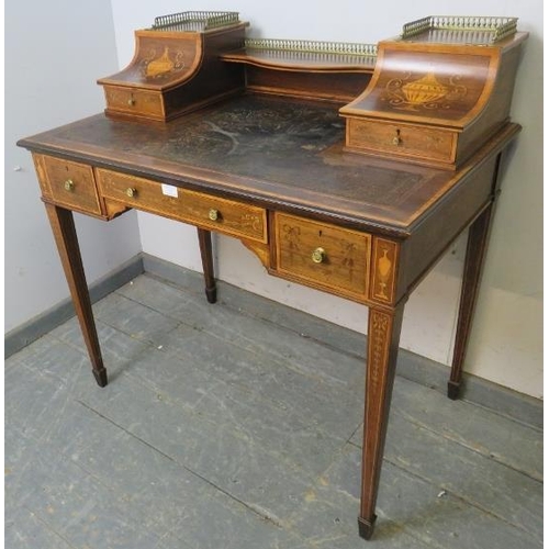 729 - A good 19th century rosewood Sheraton Revival writing desk, crossbanded and marquetry inlaid, having... 