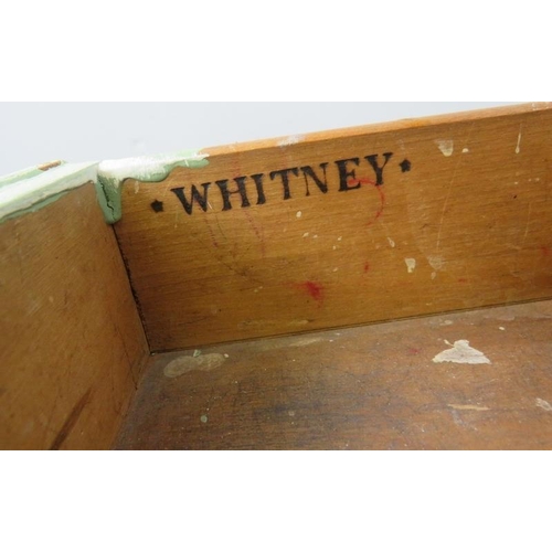 752 - A solid oak two tier side table by Whitney furniture, hand-painted with floral motifs, the ¾ gallery... 