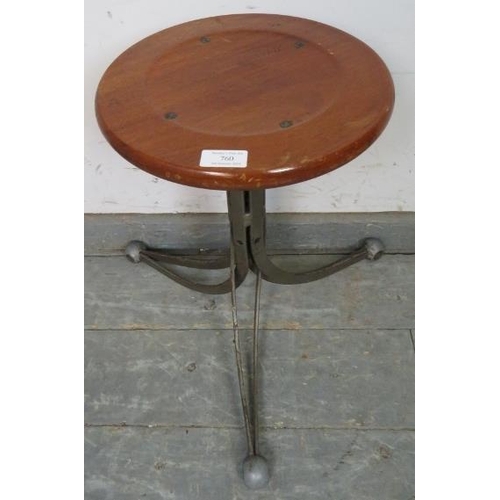 760 - A vintage Rubery Owen ‘Blade’ machinist’s stool, the height-adjustable dished walnut top on a six-pa... 