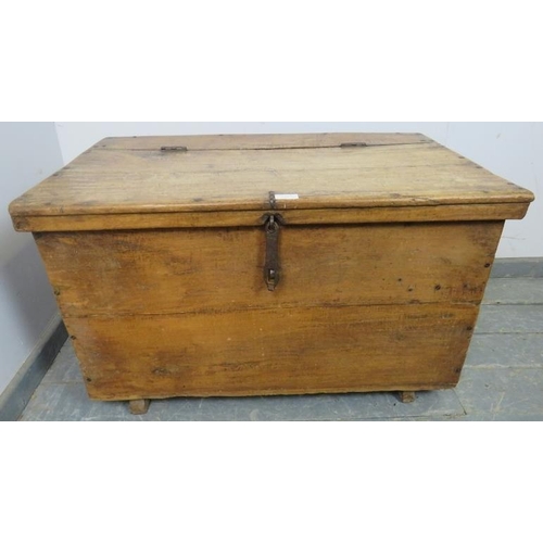 797 - A 19th century Continental fruitwood flat topped trunk/blanket box, having cast iron hasp and staple... 