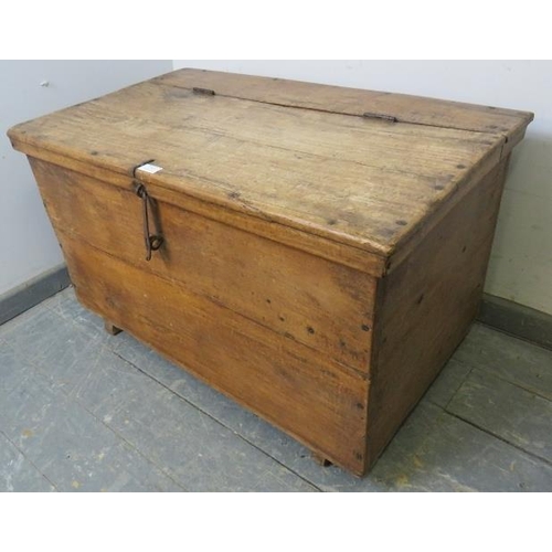 797 - A 19th century Continental fruitwood flat topped trunk/blanket box, having cast iron hasp and staple... 